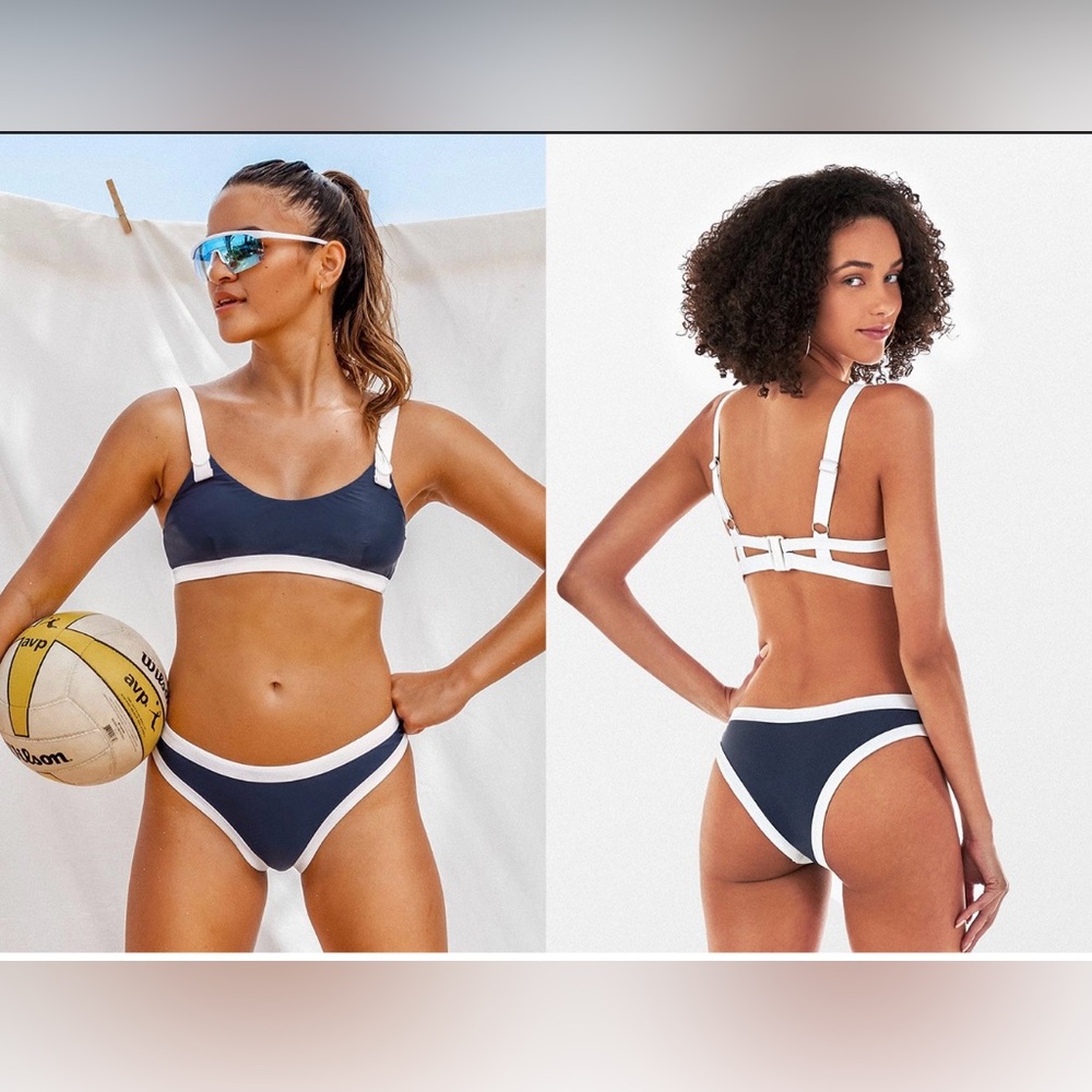 NWT Cupshe Blue & White Sporty Bikini Swimsuit Set